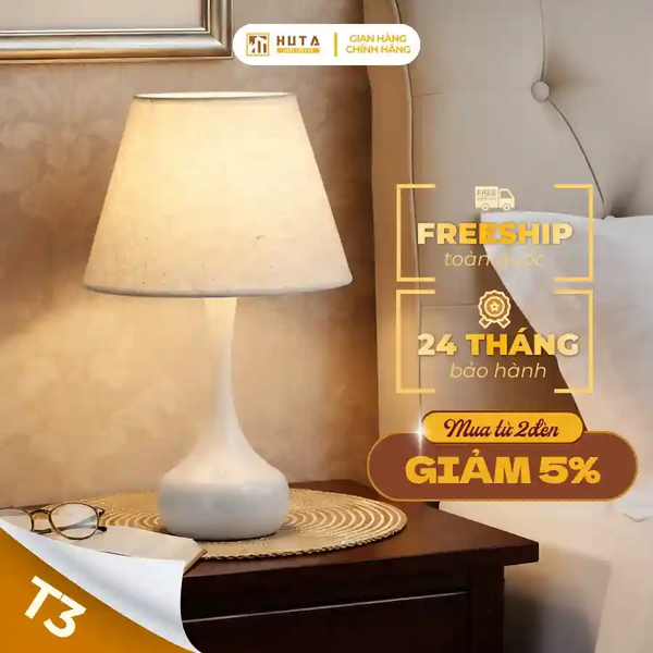 Đèn Ngủ Để Bàn Thép HUTA T3 Ánh Sáng Vàng, Điều Chỉnh Độ Sáng, Bảo Hành 24 Tháng  