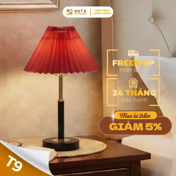 Đèn Ngủ Để Bàn Xếp Ly HUTA Light For Life T9 Kiểu Dáng Châu Âu, Điều Chỉnh Độ Sáng Decor Phòng Ngủ