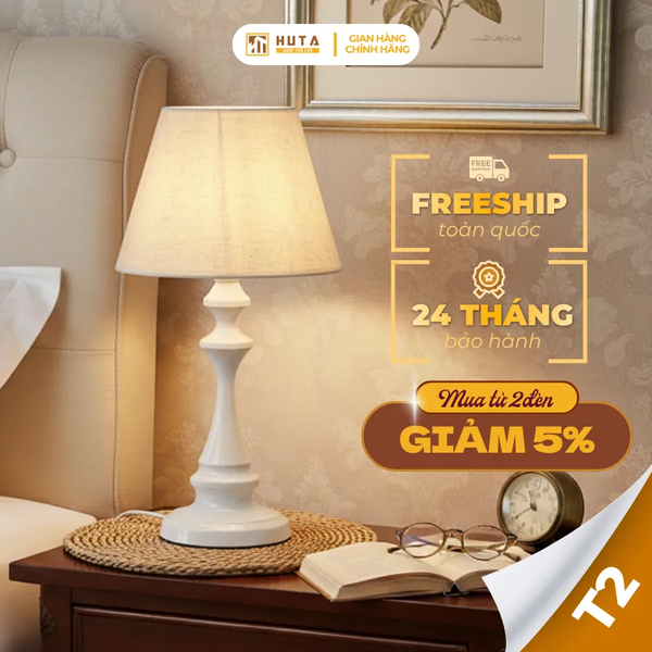 Đèn Ngủ Để Bàn Thép HUTA Light For Life T2 Sang Trọng Điều Chỉnh Độ Sáng, Bóng Led Sáng Vàng