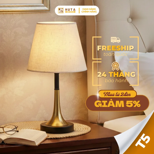 Đèn Ngủ Để bàn HUTA Light For Life T5 Sang Trọng Điều Chỉnh Độ Sáng, Bóng Led Sáng Vàng  