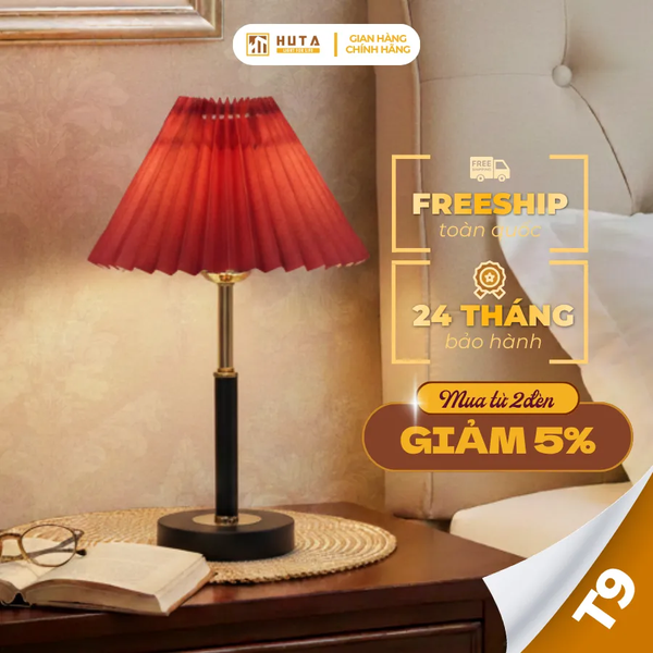 Đèn Ngủ Để Bàn Xếp Ly HUTA Light For Life T9 Kiểu Dáng Châu Âu, Điều Chỉnh Độ Sáng Decor Phòng Ngủ