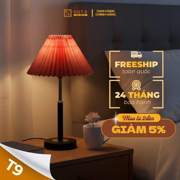 Đèn Ngủ Để Bàn Xếp Ly HUTA Light For Life T9 Kiểu Dáng Châu Âu, Điều Chỉnh Độ Sáng Decor Phòng Ngủ