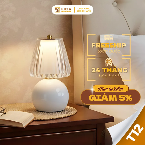 Đèn Ngủ Để Bàn HUTA Light For Life T12 Điều Chỉnh Độ Sáng, Ánh Sáng Vàng, Phong Cách Tối Giản