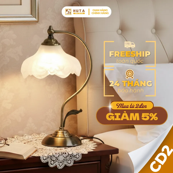 Đèn Ngủ Để Bàn HUTA Light For Life CD2 Trang Trí Phong Cách Cổ Điển, Điều Chỉnh 3 Mức Sáng