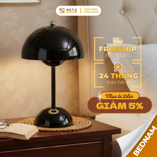 Đèn Ngủ Để Bàn HUTA Light For Life BEDNAM Tích Điện, Decor Hiện Đại, Ba Màu Ánh Sáng, Tăng Giảm Sáng