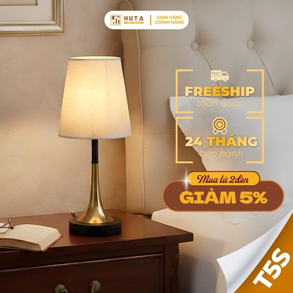 Đèn Ngủ Để bàn HUTA Light For Life T5S Decor Phòng Ngủ, Điều Chỉnh Độ Sáng, Bóng Led Sáng Vàng