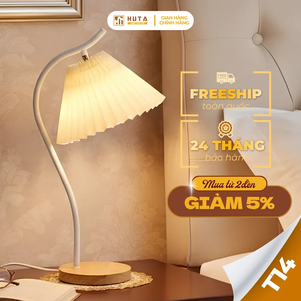 Đèn Ngủ Để Bàn HUTA Light For Life Mã T14 Thân Kim Loại, Điều Chỉnh Ánh Sáng Vàng, Decor Phòng Ngủ