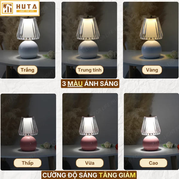 Đèn Ngủ Để Bàn HUTA Light For Life T12 Điều Chỉnh Độ Sáng, Ánh Sáng Vàng, Phong Cách Tối Giản