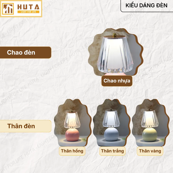 Đèn Ngủ Để Bàn HUTA Light For Life T12 Điều Chỉnh Độ Sáng, Ánh Sáng Vàng, Phong Cách Tối Giản