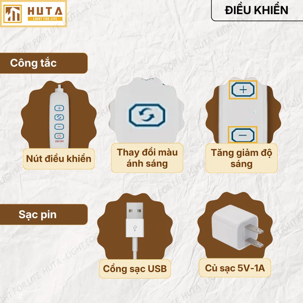 Đèn Ngủ Để Bàn HUTA Light For Life T12 Điều Chỉnh Độ Sáng, Ánh Sáng Vàng, Phong Cách Tối Giản