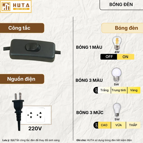 Đèn Ngủ Để Bàn Xếp Ly HUTA Light For Life T9 Kiểu Dáng Châu Âu, Điều Chỉnh Độ Sáng Decor Phòng Ngủ
