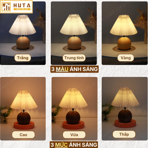Đèn Ngủ Để Bàn HUTA Light For Life T8 Điều Chỉnh Độ Sáng, Ánh Sáng Vàng, Bảo Hành 24 Tháng