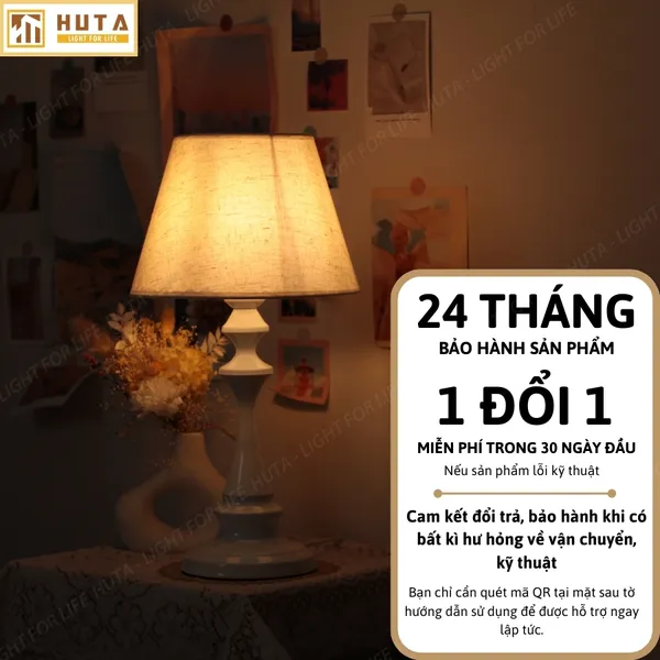 Đèn Ngủ Để Bàn Thép HUTA Light For Life T2 Sang Trọng Điều Chỉnh Độ Sáng, Bóng Led Sáng Vàng