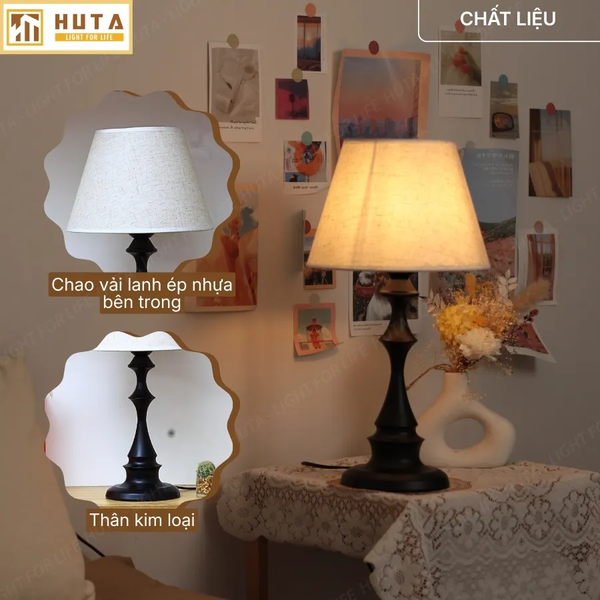 Đèn Ngủ Để Bàn Thép HUTA Light For Life T2 Sang Trọng Điều Chỉnh Độ Sáng, Bóng Led Sáng Vàng