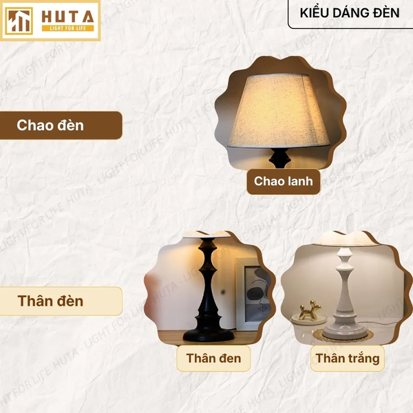 Đèn Ngủ Để Bàn Thép HUTA Light For Life T2 Sang Trọng Điều Chỉnh Độ Sáng, Bóng Led Sáng Vàng