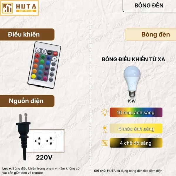 Đèn Ngủ Để Bàn Thép HUTA Light For Life T2 Sang Trọng Điều Chỉnh Độ Sáng, Bóng Led Sáng Vàng
