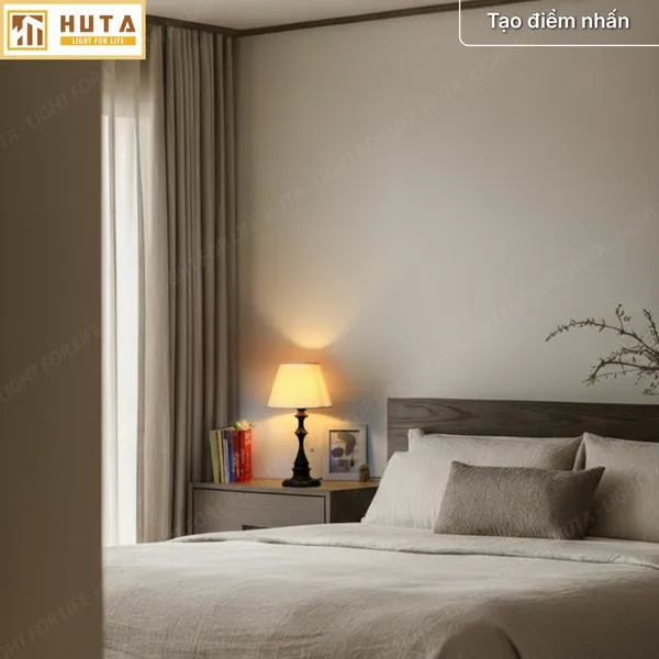 Đèn Ngủ Để Bàn Thép HUTA Light For Life T2 Sang Trọng Điều Chỉnh Độ Sáng, Bóng Led Sáng Vàng