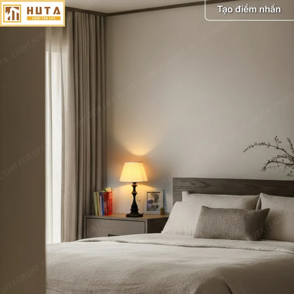 Đèn Ngủ Để Bàn Thép HUTA Light For Life T2 Sang Trọng Điều Chỉnh Độ Sáng, Bóng Led Sáng Vàng