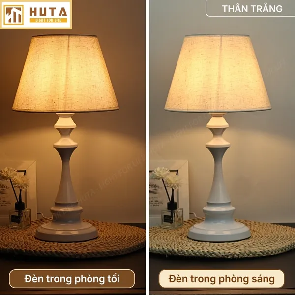 Đèn Ngủ Để Bàn Thép HUTA Light For Life T2 Sang Trọng Điều Chỉnh Độ Sáng, Bóng Led Sáng Vàng