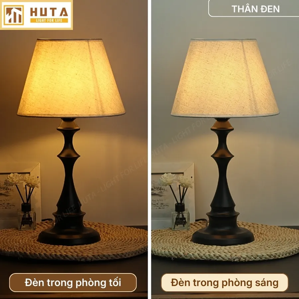 Đèn Ngủ Để Bàn Thép HUTA Light For Life T2 Sang Trọng Điều Chỉnh Độ Sáng, Bóng Led Sáng Vàng