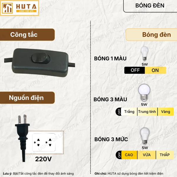 Đèn Ngủ Để Bàn Thép HUTA Light For Life T2 Sang Trọng Điều Chỉnh Độ Sáng, Bóng Led Sáng Vàng