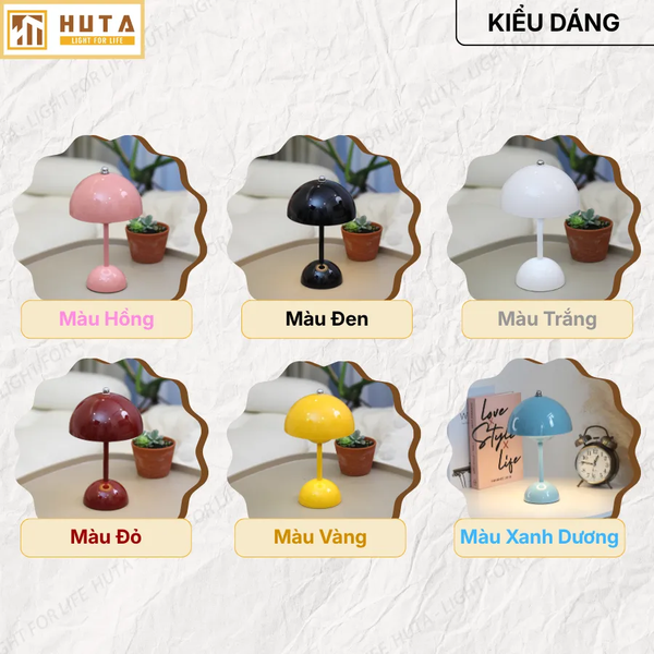 Đèn Ngủ Để Bàn HUTA Light For Life BEDNAM Tích Điện, Decor Hiện Đại, Ba Màu Ánh Sáng, Tăng Giảm Sáng