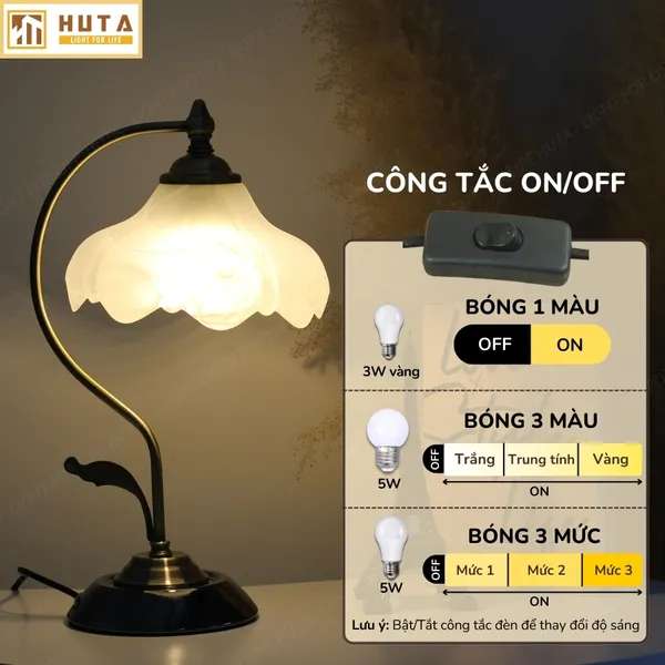 Đèn Ngủ Để Bàn HUTA Light For Life CD2 Trang Trí Phong Cách Cổ Điển, Điều Chỉnh 3 Mức Sáng
