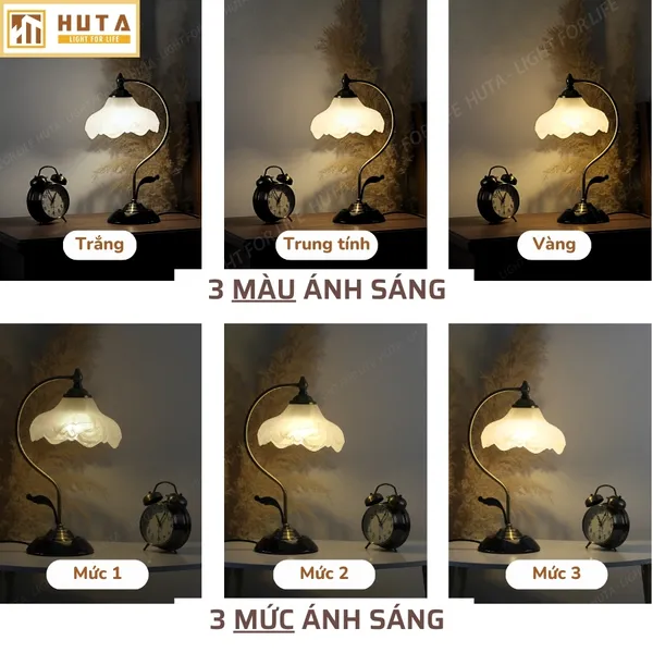 Đèn Ngủ Để Bàn HUTA Light For Life CD2 Trang Trí Phong Cách Cổ Điển, Điều Chỉnh 3 Mức Sáng