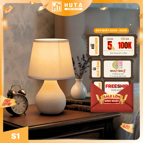Đèn Ngủ Để Bàn HUTA Light For Life S1 Điều Chỉnh Độ Sáng, Ánh Sáng Vàng, Bảo Hành 24 Tháng