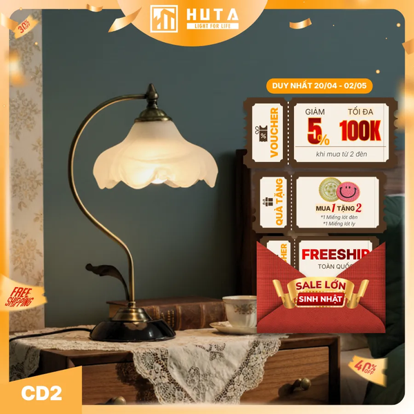 Đèn Ngủ Để Bàn HUTA Light For Life CD2 Trang Trí Phong Cách Cổ Điển, Điều Chỉnh 3 Mức Sáng