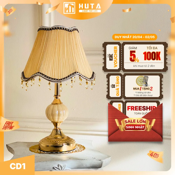Đèn Ngủ Để Bàn HUTA Light For Life CD1 Điều Chỉnh Độ Sáng, Bóng Led Sáng Vàng Tiết Kiệm Điện Năng