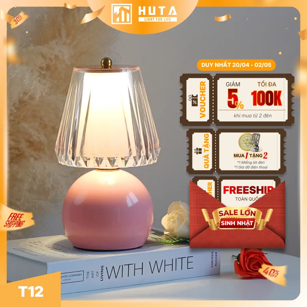 Đèn Ngủ Để Bàn HUTA Light For Life T12 Điều Chỉnh Độ Sáng, Ánh Sáng Vàng, Phong Cách Tối Giản