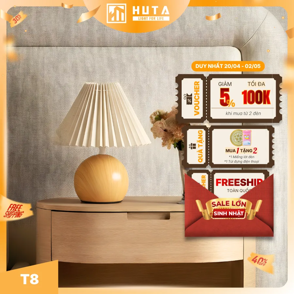 Đèn Ngủ Để Bàn HUTA Light For Life T8 Điều Chỉnh Độ Sáng, Ánh Sáng Vàng, Bảo Hành 24 Tháng