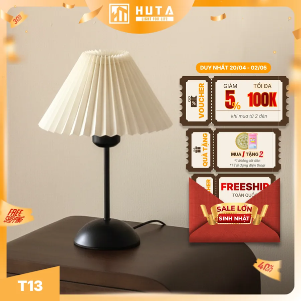 Đèn Ngủ Để Bàn HUTA Light For Life T13 Trang Trí Phong Cách Hàn Quốc, Điều Chỉnh 3 Mức Sáng