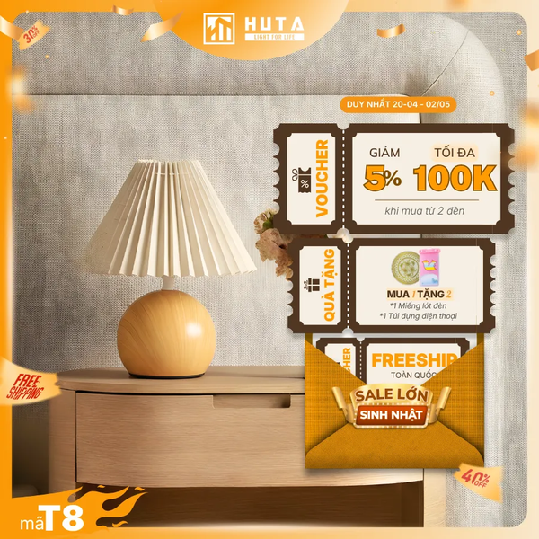 Đèn Ngủ Để Bàn HUTA Light For Life T8 Điều Chỉnh Độ Sáng, Ánh Sáng Vàng, Bảo Hành 24 Tháng