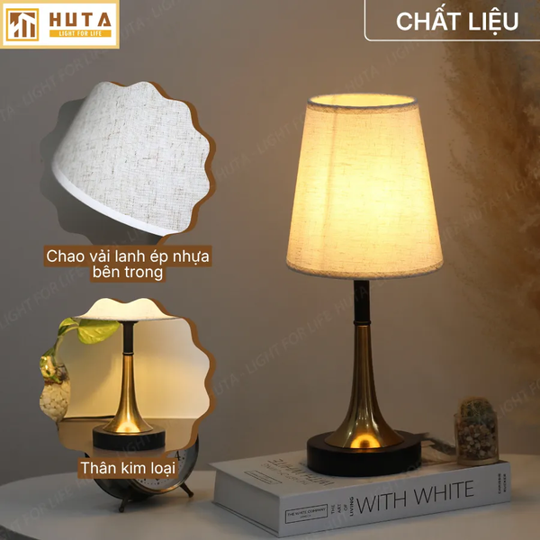 Đèn Ngủ Để bàn HUTA Light For Life T5S Decor Phòng Ngủ, Điều Chỉnh Độ Sáng, Bóng Led Sáng Vàng