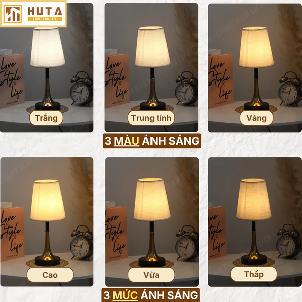 Đèn Ngủ Để bàn HUTA Light For Life T5S Decor Phòng Ngủ, Điều Chỉnh Độ Sáng, Bóng Led Sáng Vàng