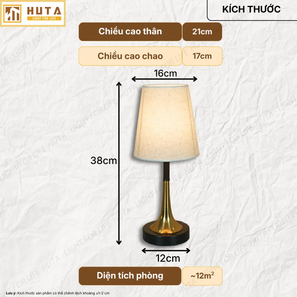 Đèn Ngủ Để bàn HUTA Light For Life T5S Decor Phòng Ngủ, Điều Chỉnh Độ Sáng, Bóng Led Sáng Vàng