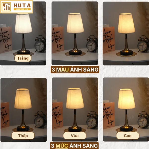 Đèn Ngủ Để bàn HUTA Light For Life T5S Decor Phòng Ngủ, Điều Chỉnh Độ Sáng, Bóng Led Sáng Vàng