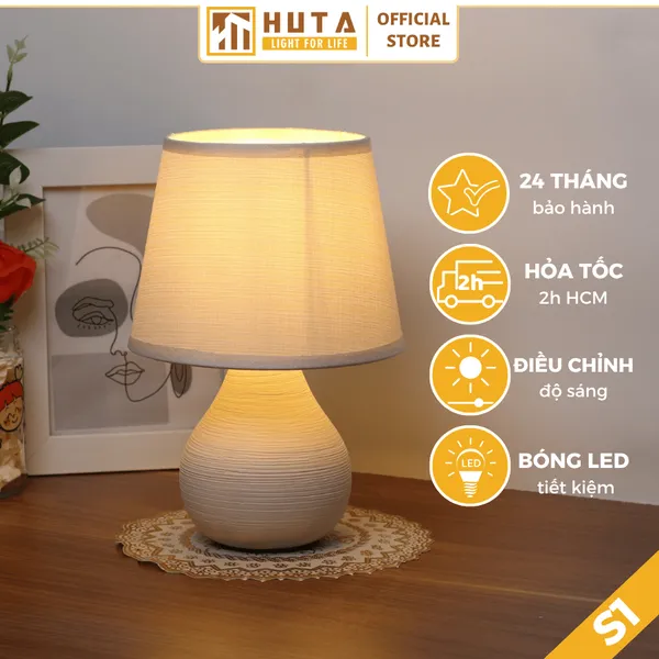 Đèn Ngủ Để Bàn Sứ HUTA Light For Life S1 Điều Chỉnh Độ Sáng, Ánh Sáng Vàng, Bảo Hành 24 Tháng