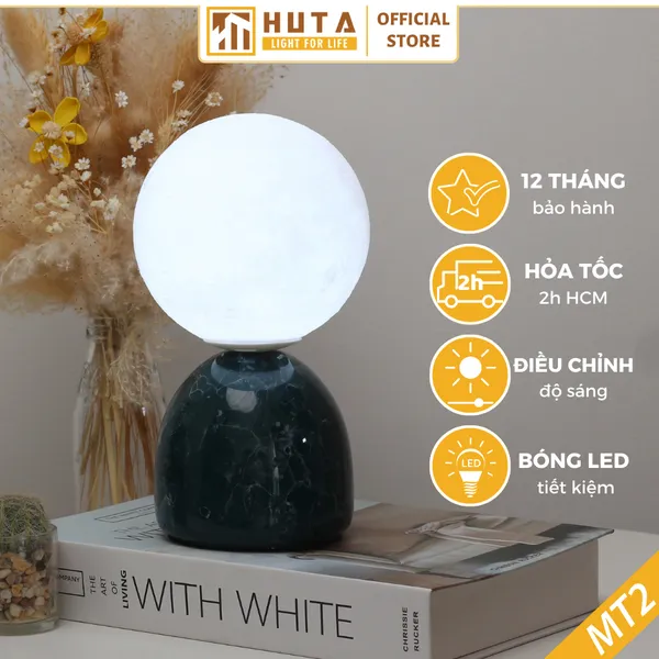 Đèn ngủ mặt trăng in 3D HUTA MT2 Thân Gốm Sứ, Điều Chỉnh Độ Sáng, Ba Màu Sáng