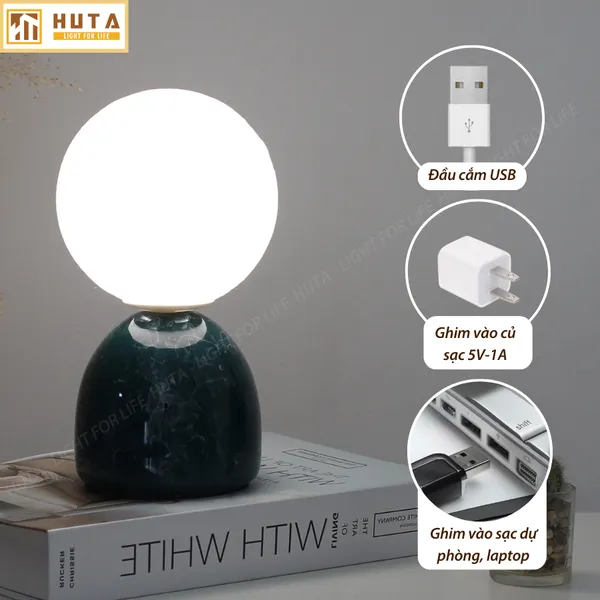 Đèn ngủ mặt trăng in 3D HUTA MT2 Thân Gốm Sứ, Điều Chỉnh Độ Sáng, Ba Màu Sáng
