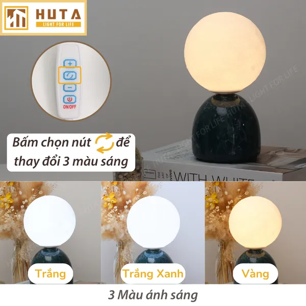Đèn ngủ mặt trăng in 3D HUTA MT2 Thân Gốm Sứ, Điều Chỉnh Độ Sáng, Ba Màu Sáng