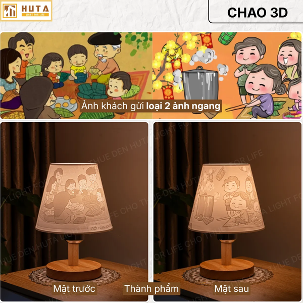 Đèn Ngủ In 3D HUTA Light For Life G1 Decor Phòng Ngủ, Điều Chỉnh Độ Sáng, In Ảnh Theo Yêu Cầu