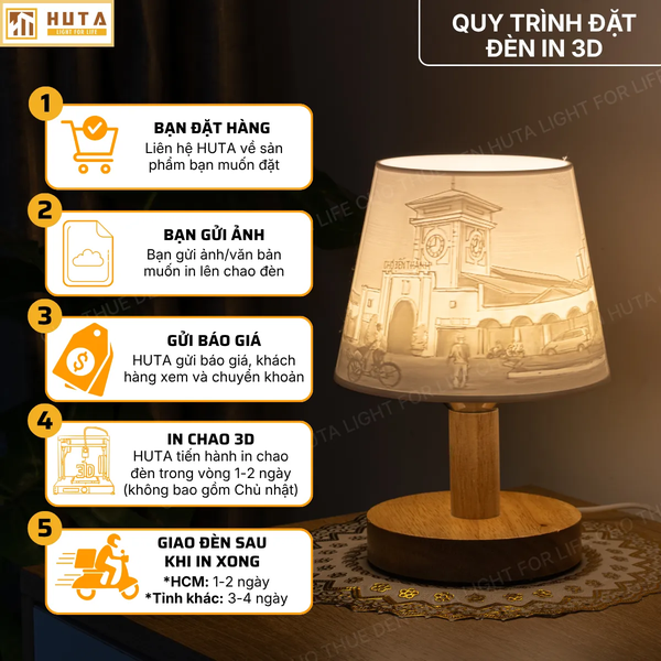 Đèn Ngủ In 3D HUTA Light For Life G1 Decor Phòng Ngủ, Điều Chỉnh Độ Sáng, In Ảnh Theo Yêu Cầu