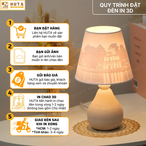 Đèn Ngủ Để Bàn In 3D HUTA Light For Life S1 In Ảnh Theo Yêu Cầu Decor Phòng Ngủ, Điều Chỉnh Độ Sáng, Ánh Sáng Vàng