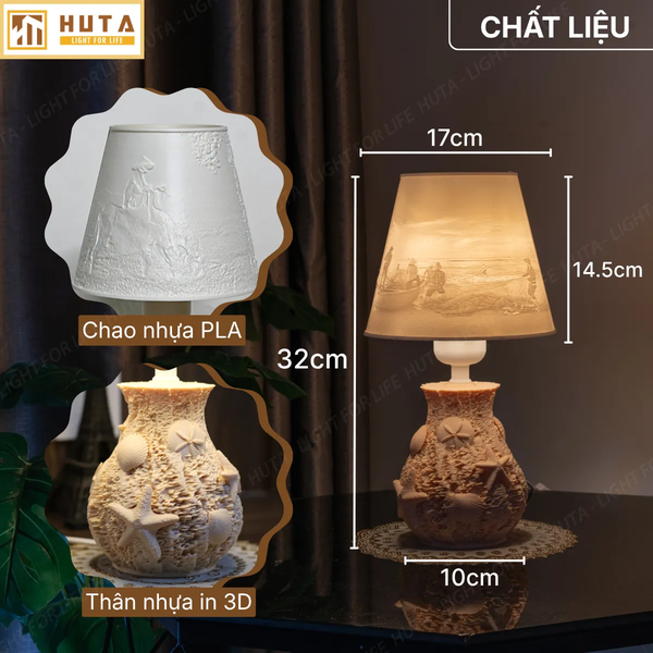 Đèn Ngủ 3D Nghêu Sò HUTA Light For Life Chao In Ảnh Theo Yêu Cầu, Trang Trí Phòng Ngủ