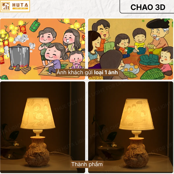 Đèn Ngủ 3D Nghêu Sò HUTA Light For Life Chao In Ảnh Theo Yêu Cầu, Trang Trí Phòng Ngủ