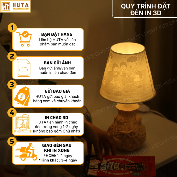 Đèn Ngủ 3D Nghêu Sò HUTA Light For Life Chao In Ảnh Theo Yêu Cầu, Trang Trí Phòng Ngủ