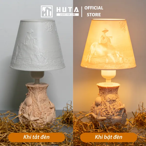 Đèn Ngủ 3D Nghêu Sò HUTA Light For Life N1 Chao In Ảnh Theo Yêu Cầu, Hoạt Hình, Thuyền Buồm, Đồng Quê Trang Trí Phòng Ngủ